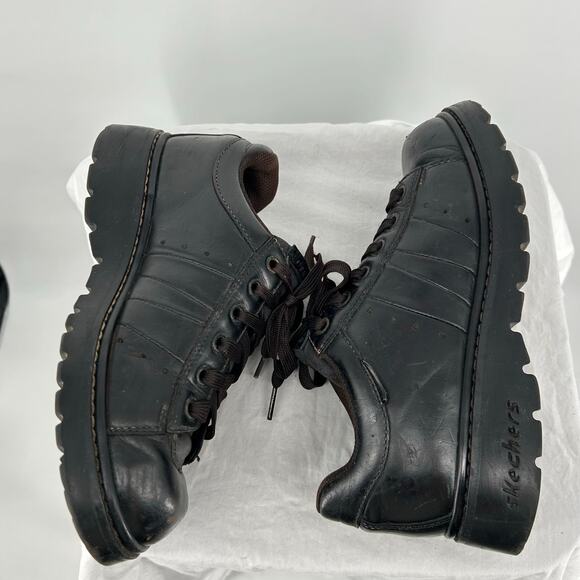 VTG y2k Women's Dark Brown Leather Skechers Chunky Platform Oxford Jammers Sz 8M - Picture 5 of 8
